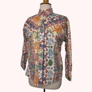 Vintage Southwestern Colorful Button Up With Crossover Front Aztec